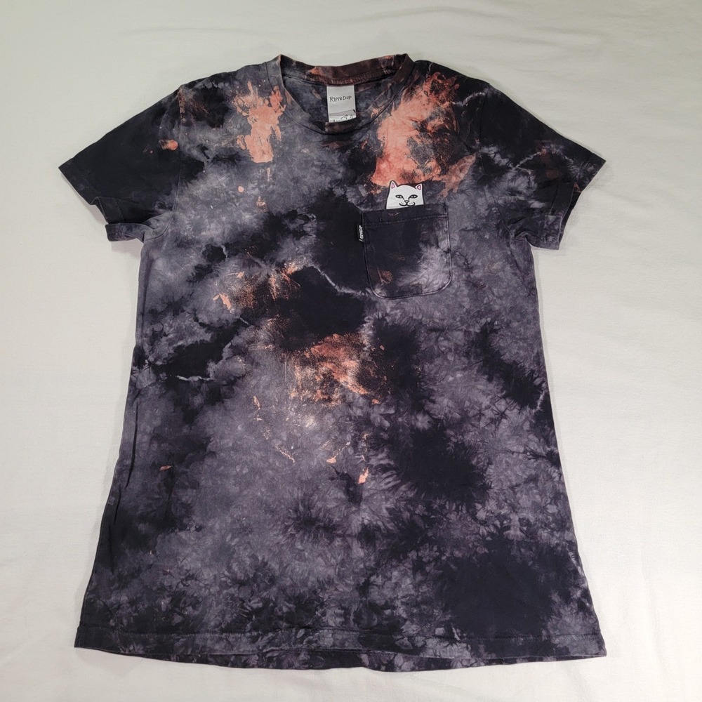 Ripndip Lord Nermal Pocket Tee Black Orange Acid Wash Tie Dye Shirt Medium